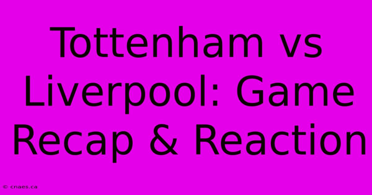 Tottenham Vs Liverpool: Game Recap & Reaction