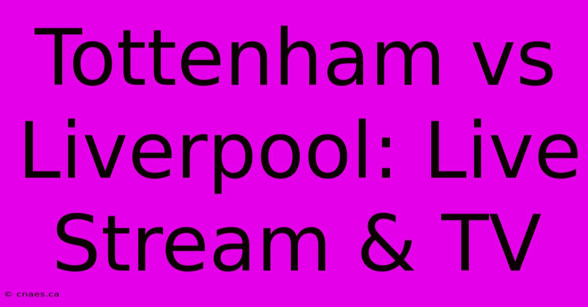 Tottenham Vs Liverpool: Live Stream & TV