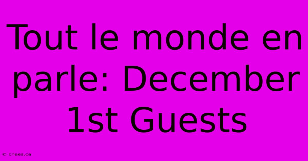 Tout Le Monde En Parle: December 1st Guests