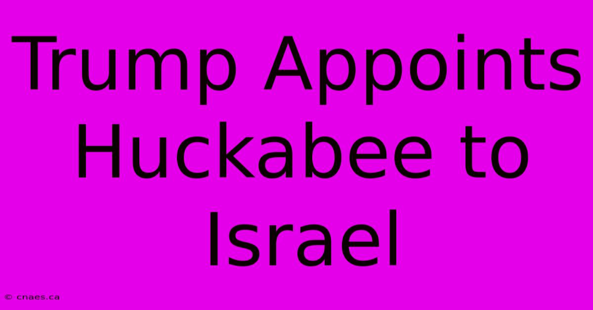 Trump Appoints Huckabee To Israel 