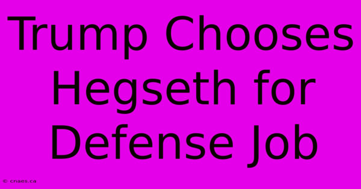 Trump Chooses Hegseth For Defense Job 