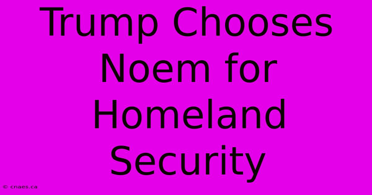 Trump Chooses Noem For Homeland Security