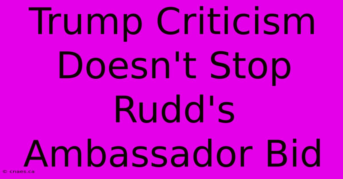 Trump Criticism Doesn't Stop Rudd's Ambassador Bid