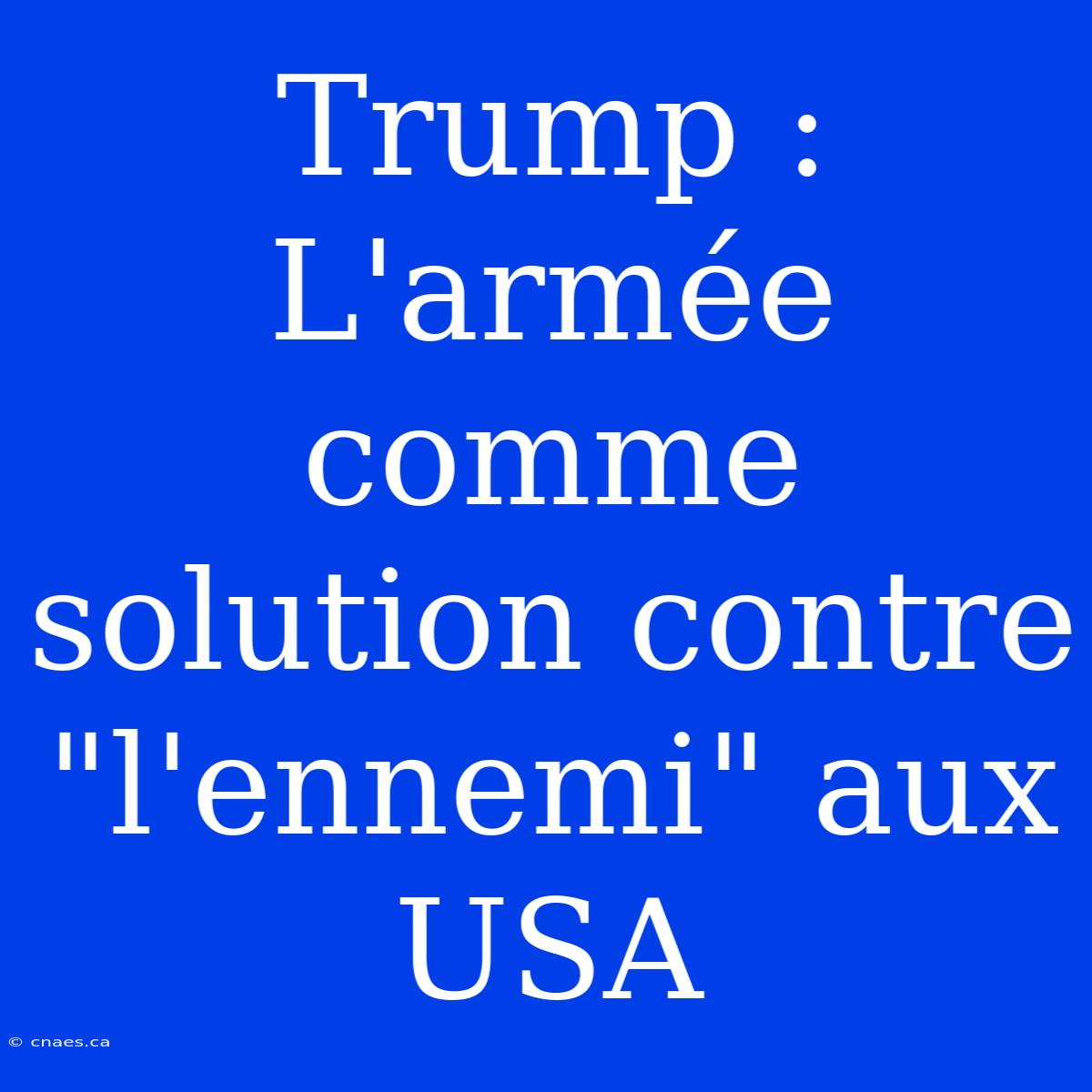 Trump : L'armée Comme Solution Contre 