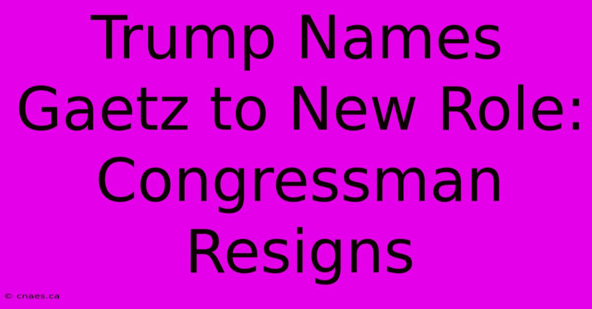 Trump Names Gaetz To New Role: Congressman Resigns 