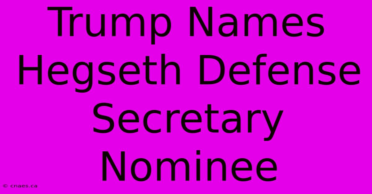 Trump Names Hegseth Defense Secretary Nominee