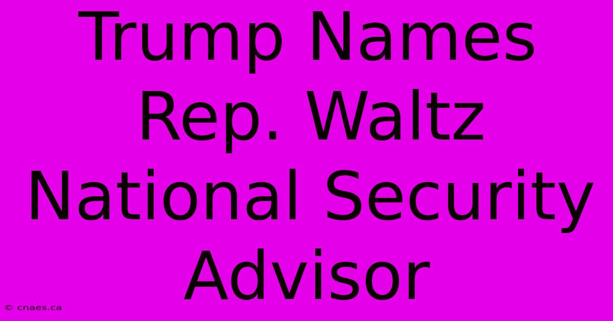 Trump Names Rep. Waltz National Security Advisor