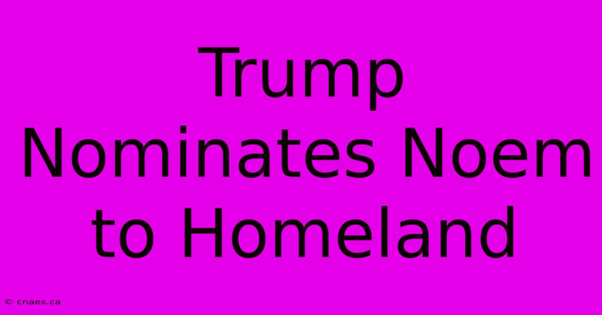 Trump Nominates Noem To Homeland 