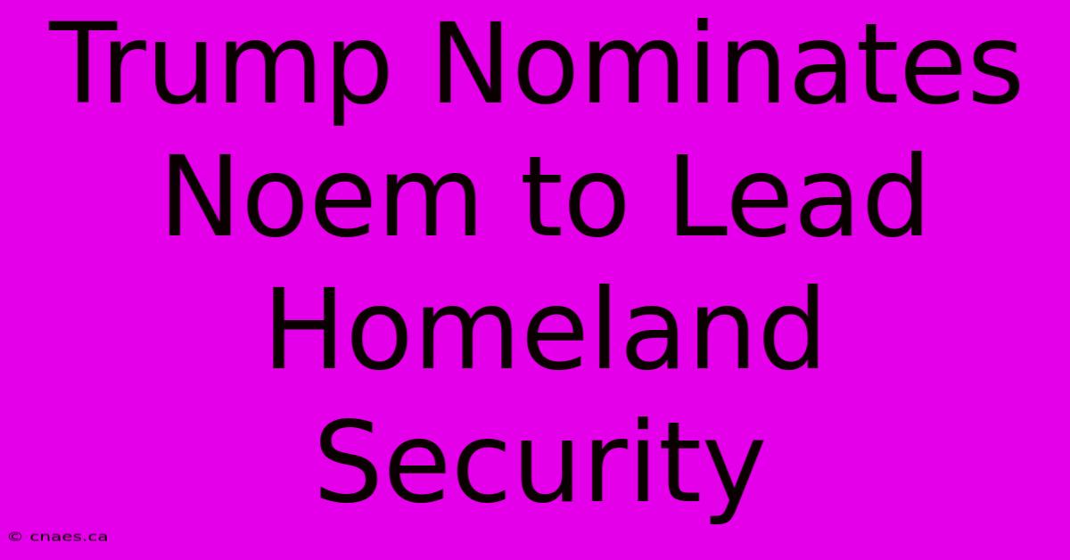 Trump Nominates Noem To Lead Homeland Security 