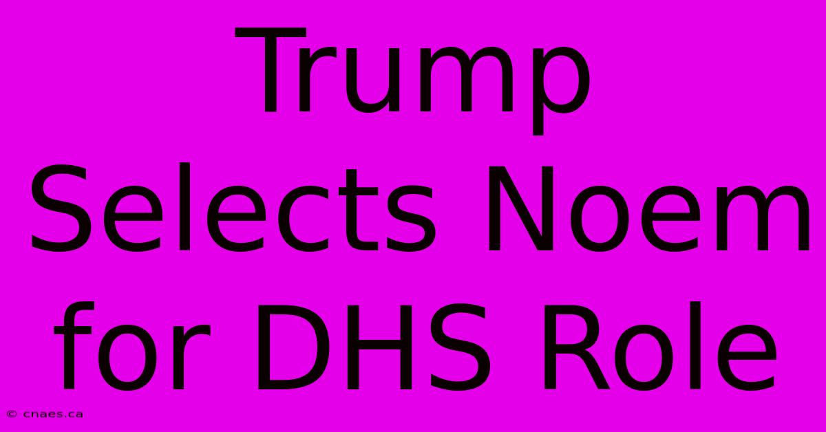 Trump Selects Noem For DHS Role 