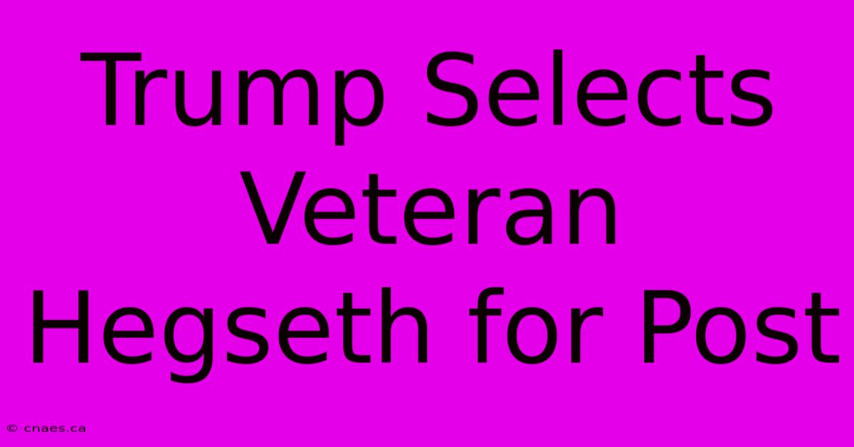 Trump Selects Veteran Hegseth For Post