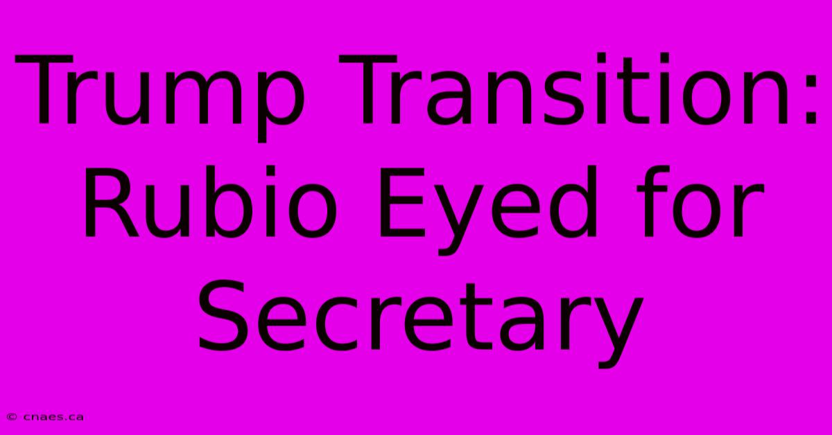 Trump Transition: Rubio Eyed For Secretary