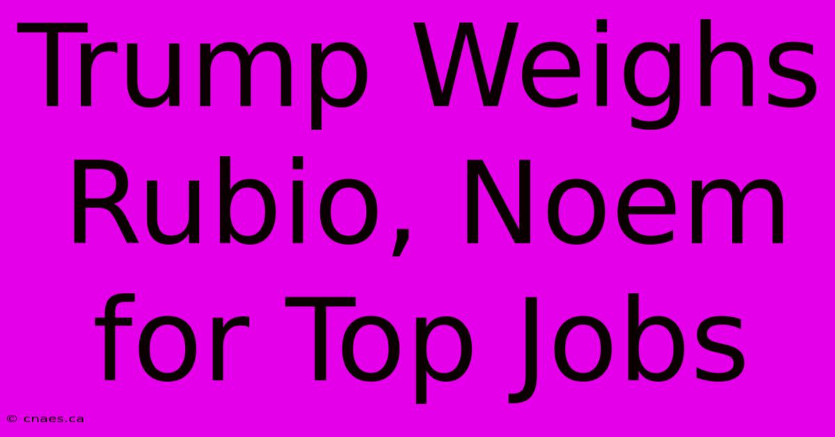 Trump Weighs Rubio, Noem For Top Jobs 