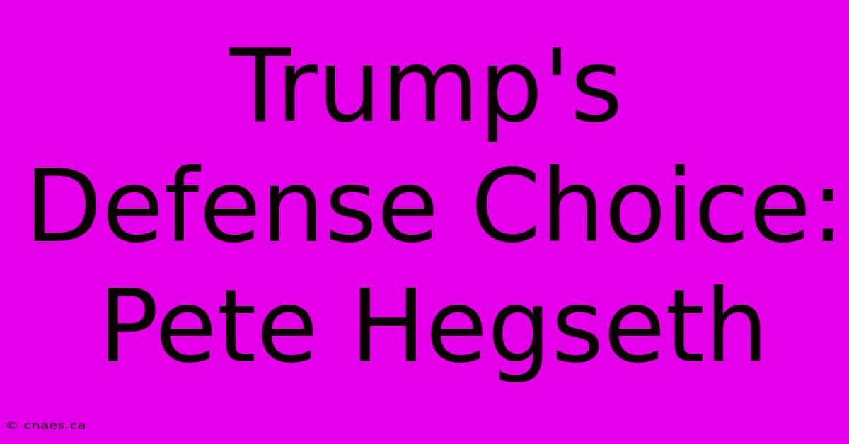 Trump's Defense Choice: Pete Hegseth 