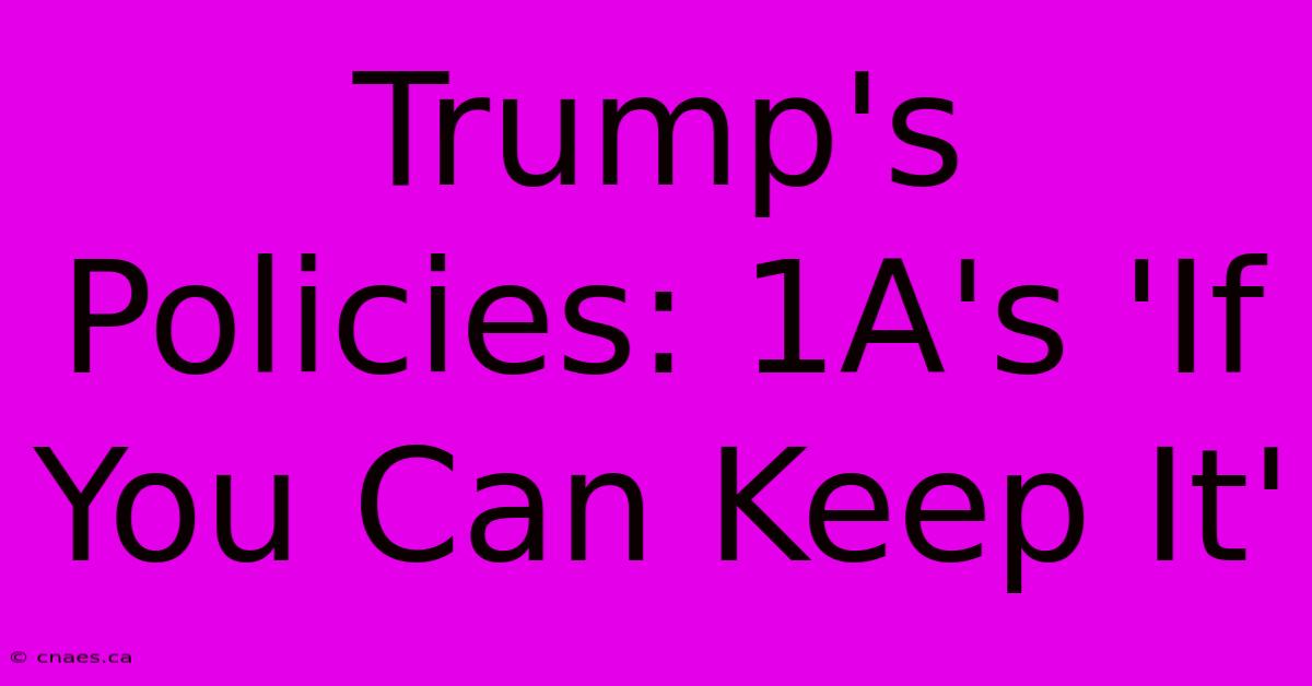 Trump's Policies: 1A's 'If You Can Keep It'