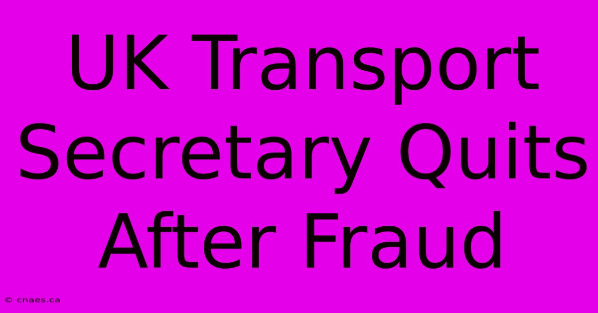 UK Transport Secretary Quits After Fraud