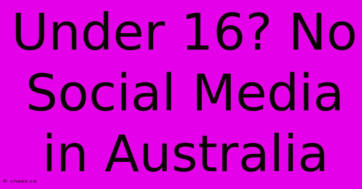 Under 16? No Social Media In Australia