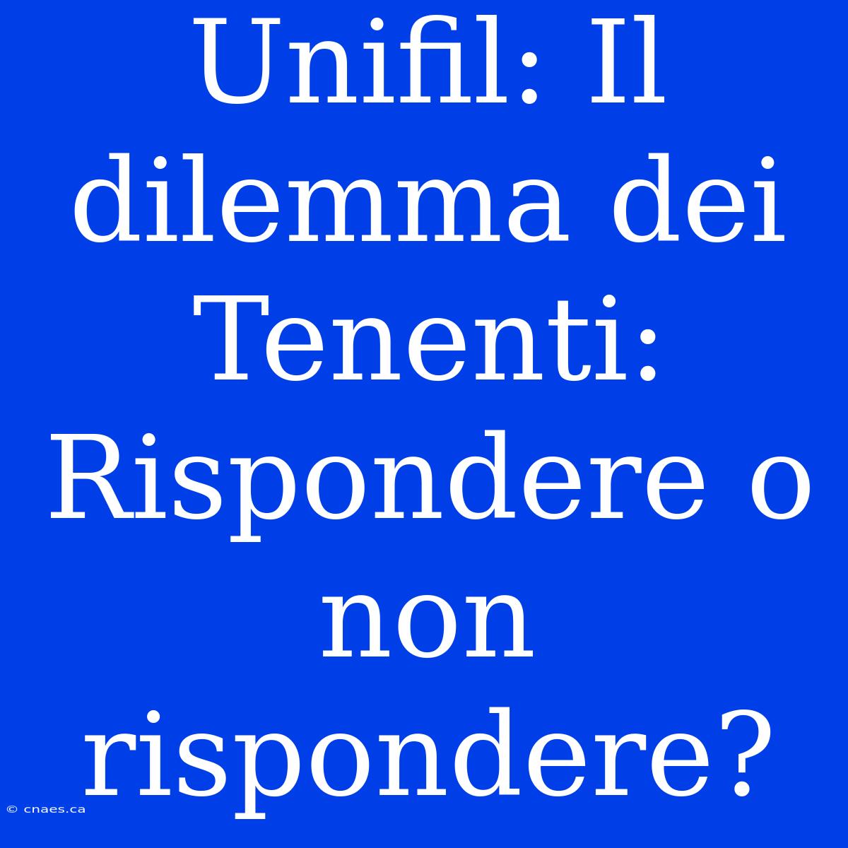 Unifil: Il Dilemma Dei Tenenti: Rispondere O Non Rispondere?