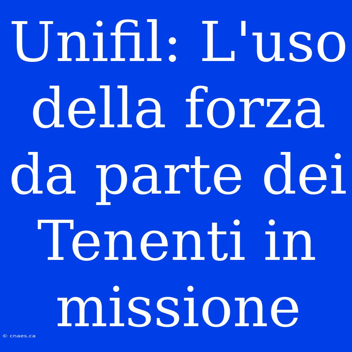 Unifil: L'uso Della Forza Da Parte Dei Tenenti In Missione