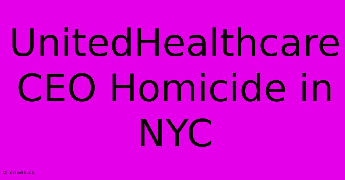 UnitedHealthcare CEO Homicide In NYC