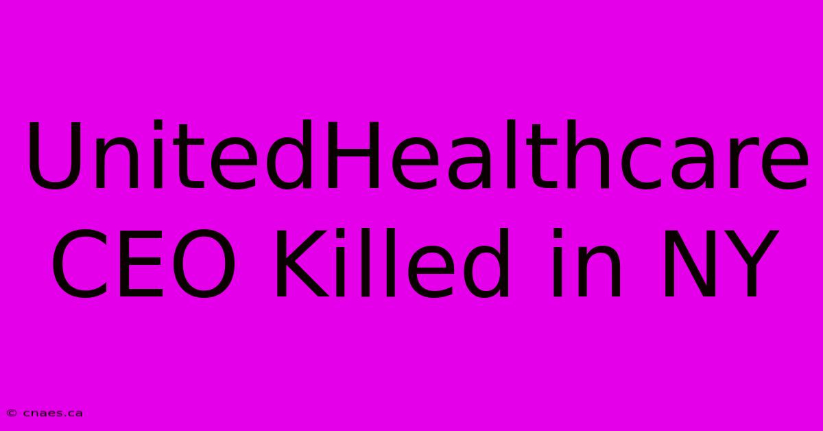 UnitedHealthcare CEO Killed In NY