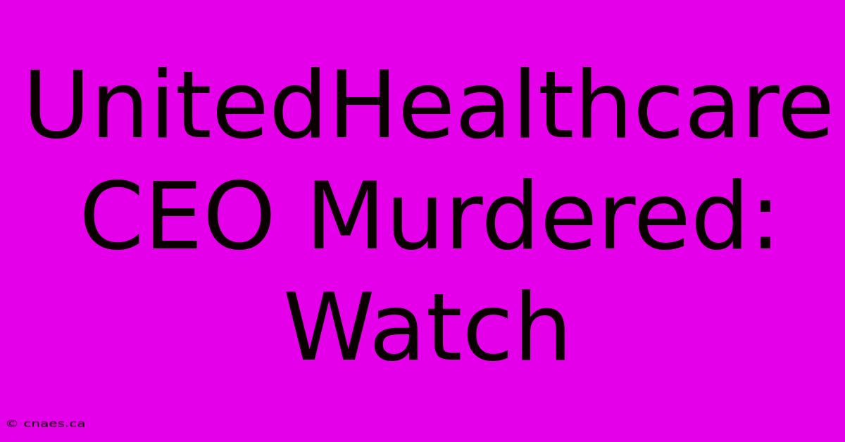 UnitedHealthcare CEO Murdered: Watch