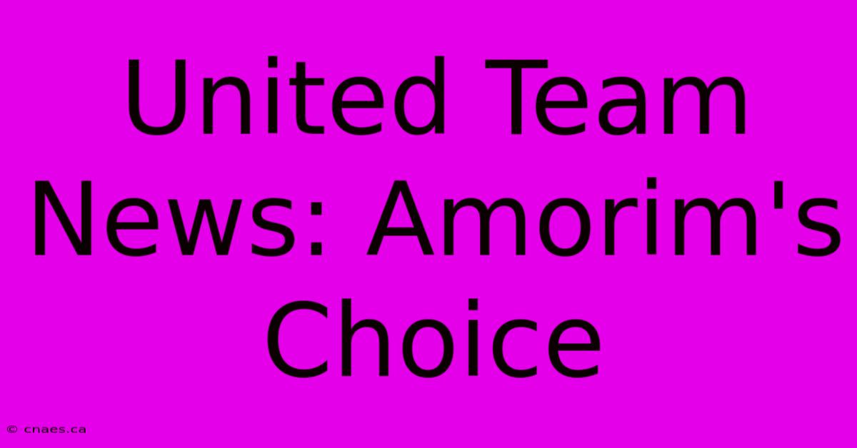 United Team News: Amorim's Choice