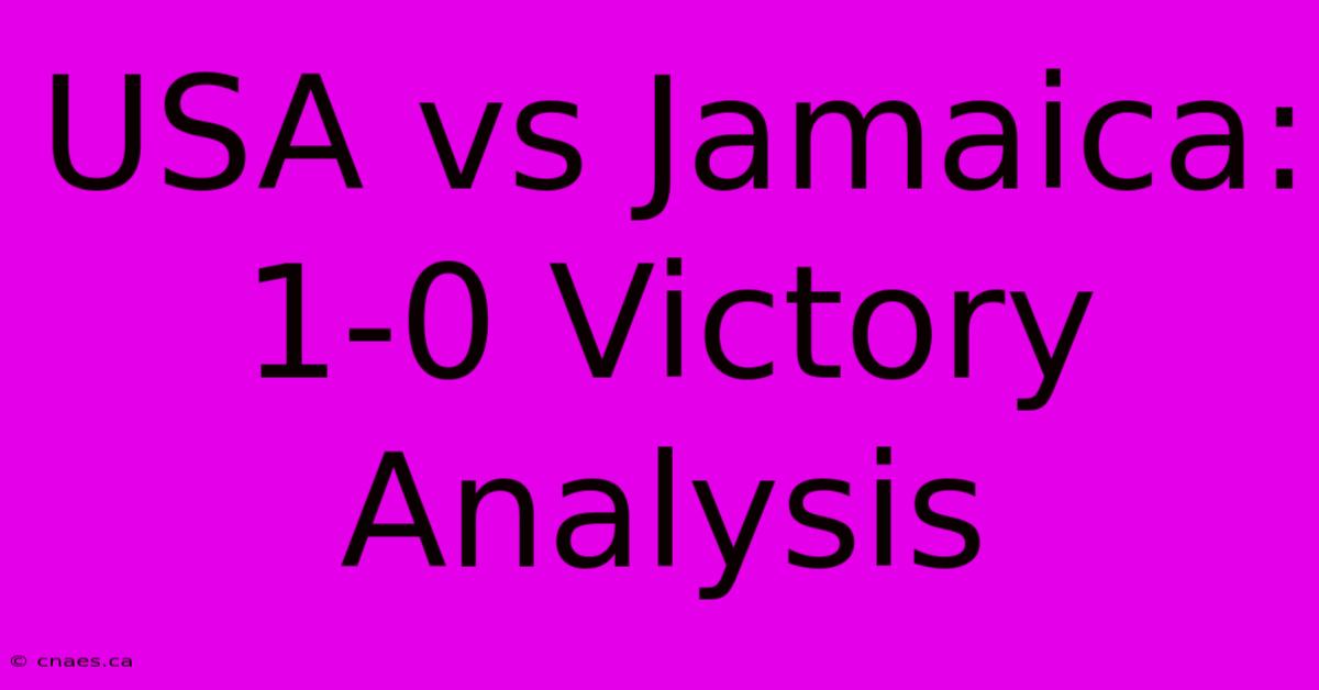 USA Vs Jamaica: 1-0 Victory Analysis