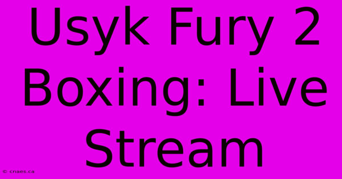 Usyk Fury 2 Boxing: Live Stream