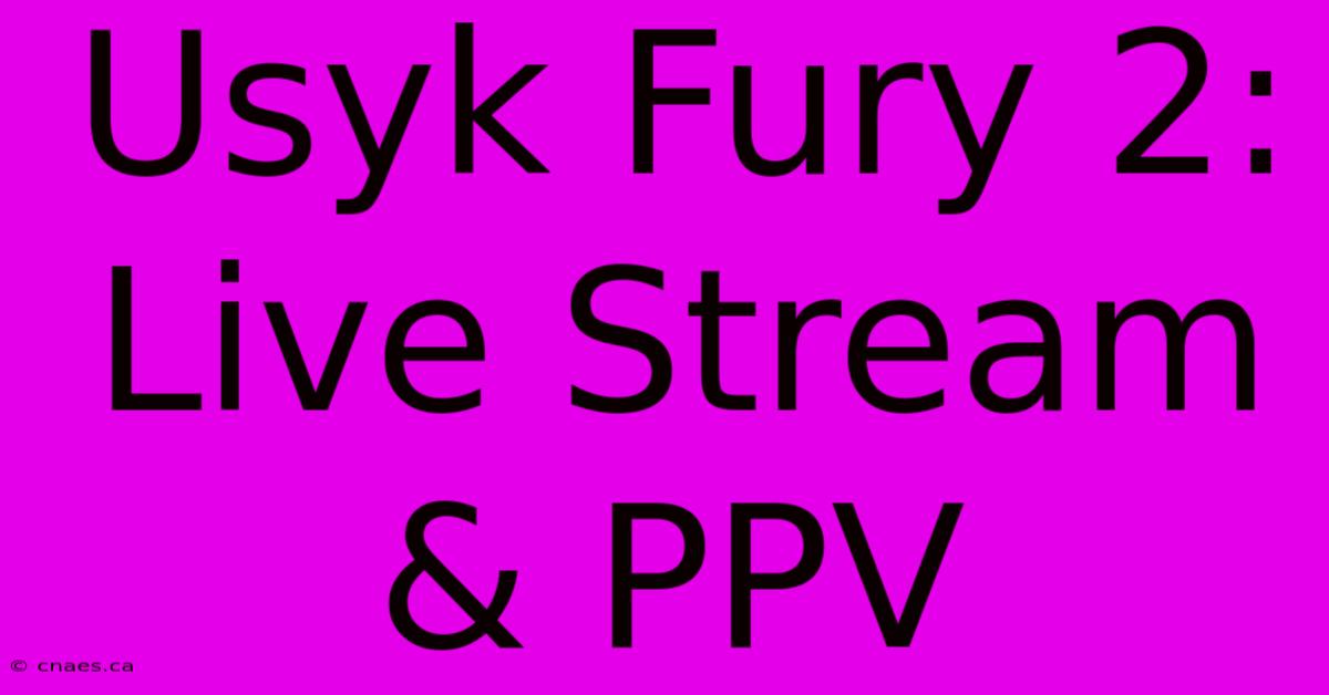 Usyk Fury 2: Live Stream & PPV