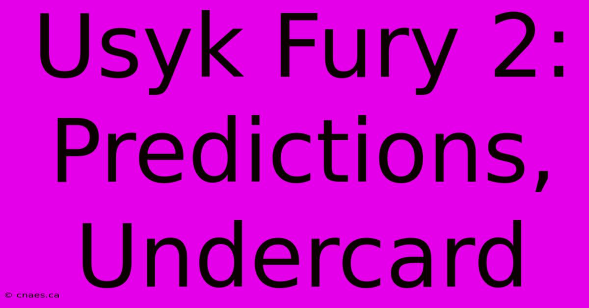 Usyk Fury 2: Predictions, Undercard