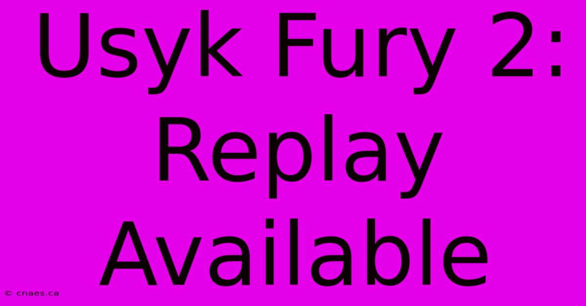 Usyk Fury 2: Replay Available