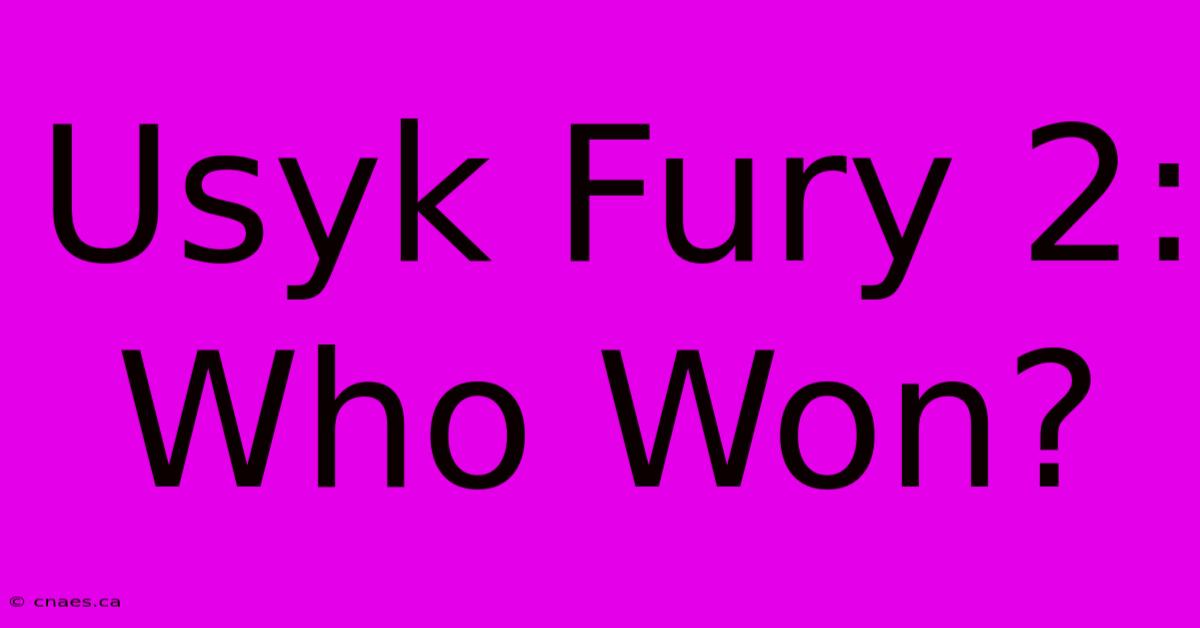 Usyk Fury 2: Who Won?