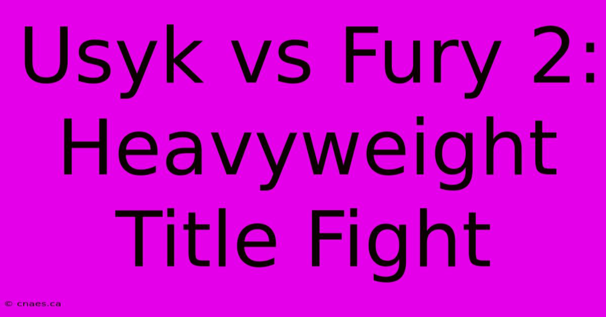 Usyk Vs Fury 2: Heavyweight Title Fight