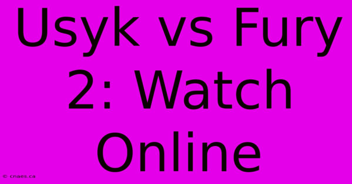 Usyk Vs Fury 2: Watch Online