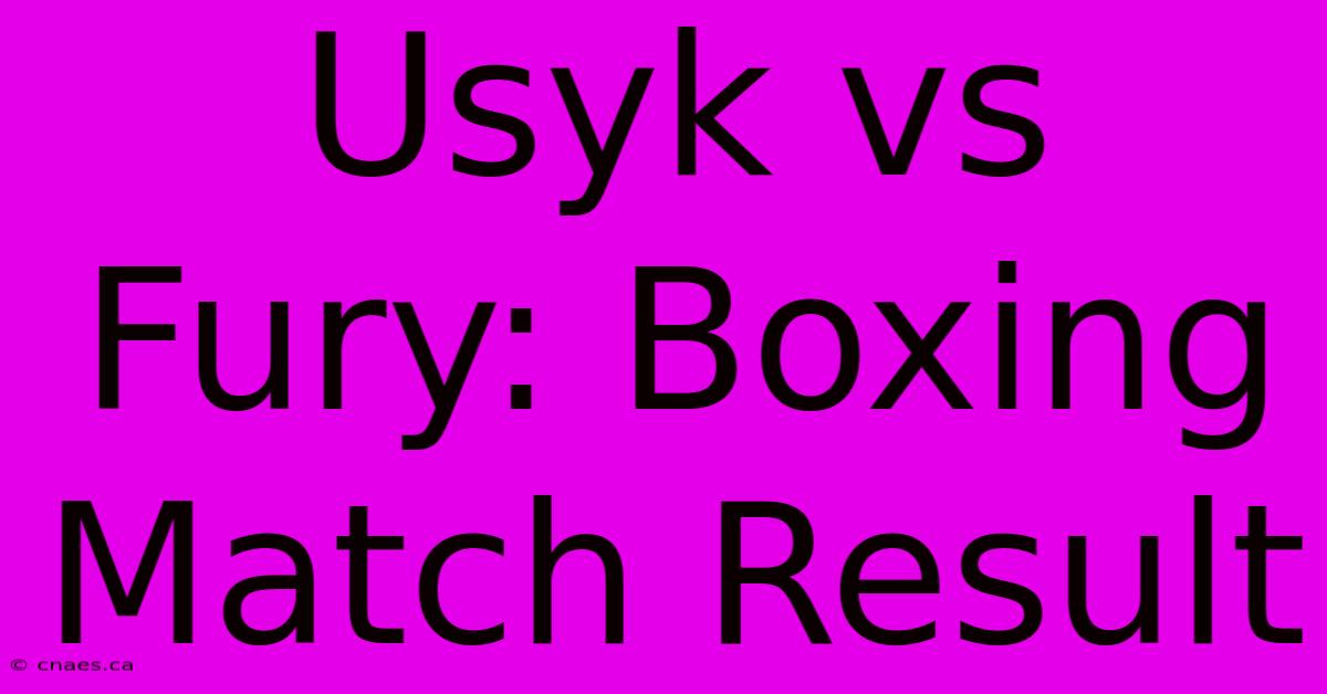 Usyk Vs Fury: Boxing Match Result