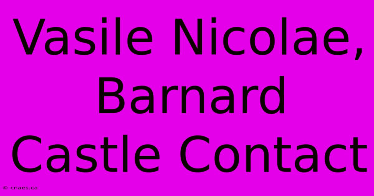 Vasile Nicolae, Barnard Castle Contact