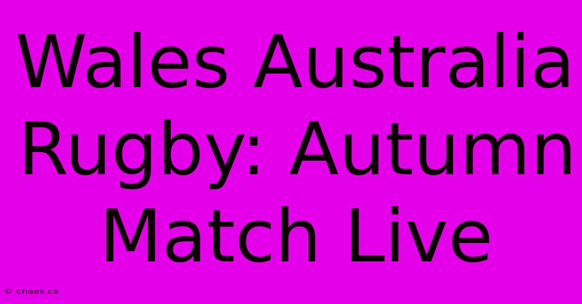 Wales Australia Rugby: Autumn Match Live