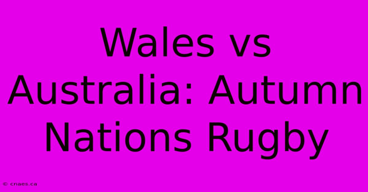 Wales Vs Australia: Autumn Nations Rugby