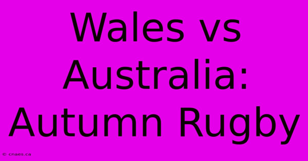 Wales Vs Australia: Autumn Rugby