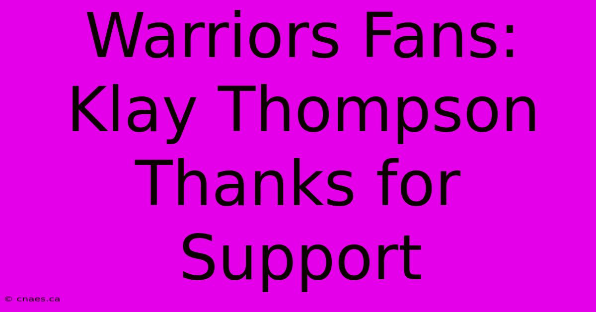 Warriors Fans: Klay Thompson Thanks For Support