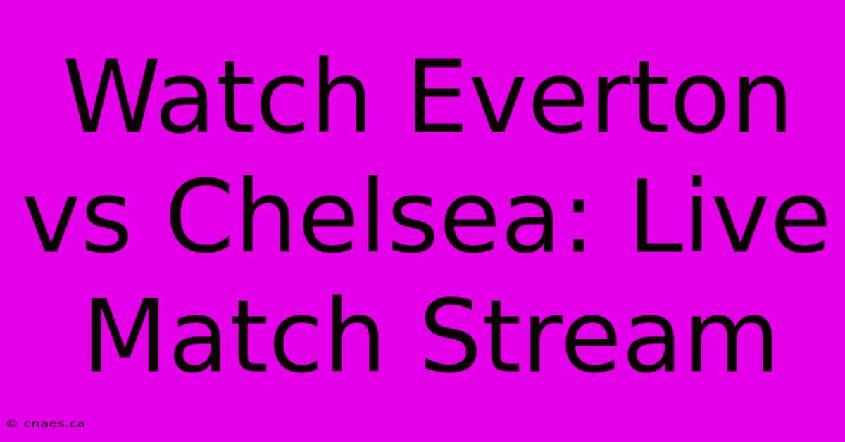 Watch Everton Vs Chelsea: Live Match Stream