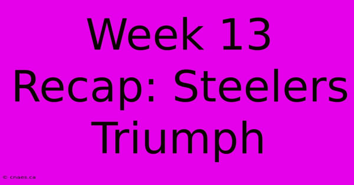 Week 13 Recap: Steelers Triumph