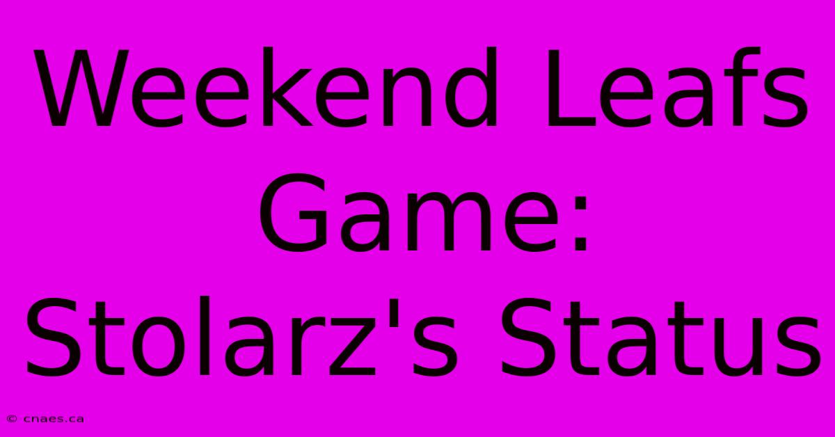 Weekend Leafs Game: Stolarz's Status