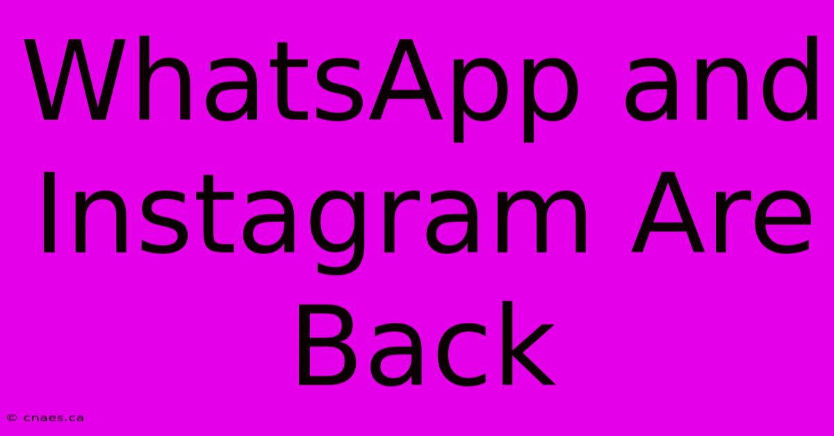 WhatsApp And Instagram Are Back