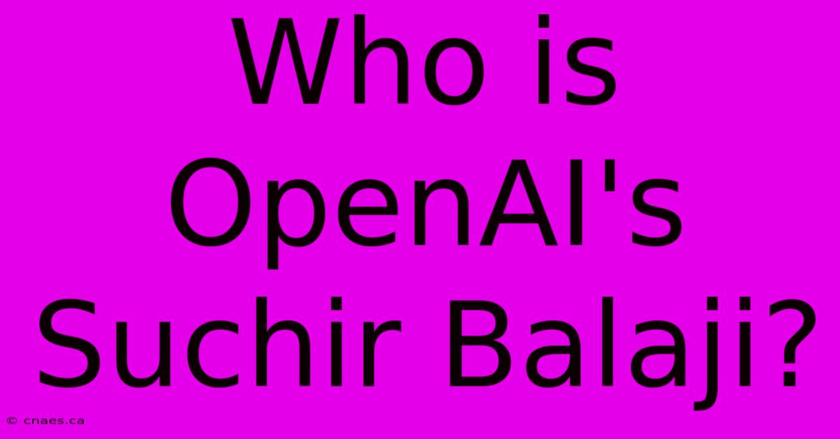 Who Is OpenAI's Suchir Balaji?