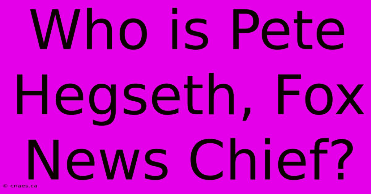 Who Is Pete Hegseth, Fox News Chief?