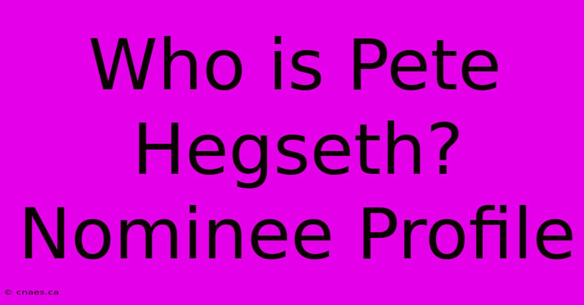 Who Is Pete Hegseth? Nominee Profile