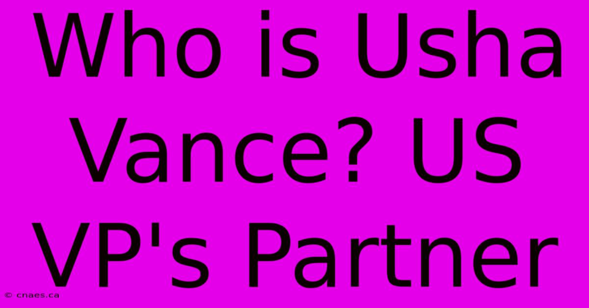 Who Is Usha Vance? US VP's Partner