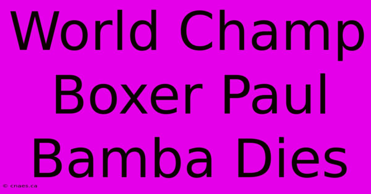 World Champ Boxer Paul Bamba Dies